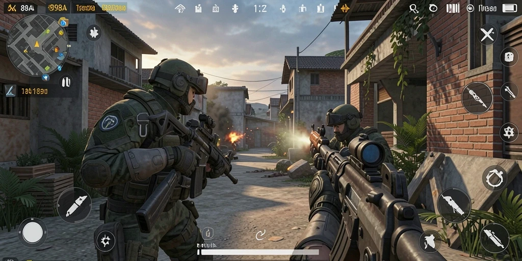 Tampilan gameplay intens dalam 898A dengan aksi tembak-menembak.