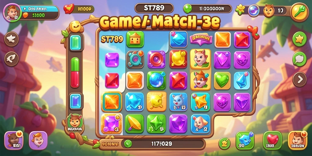 Gameplay Match-3 yang seru dan penuh warna.